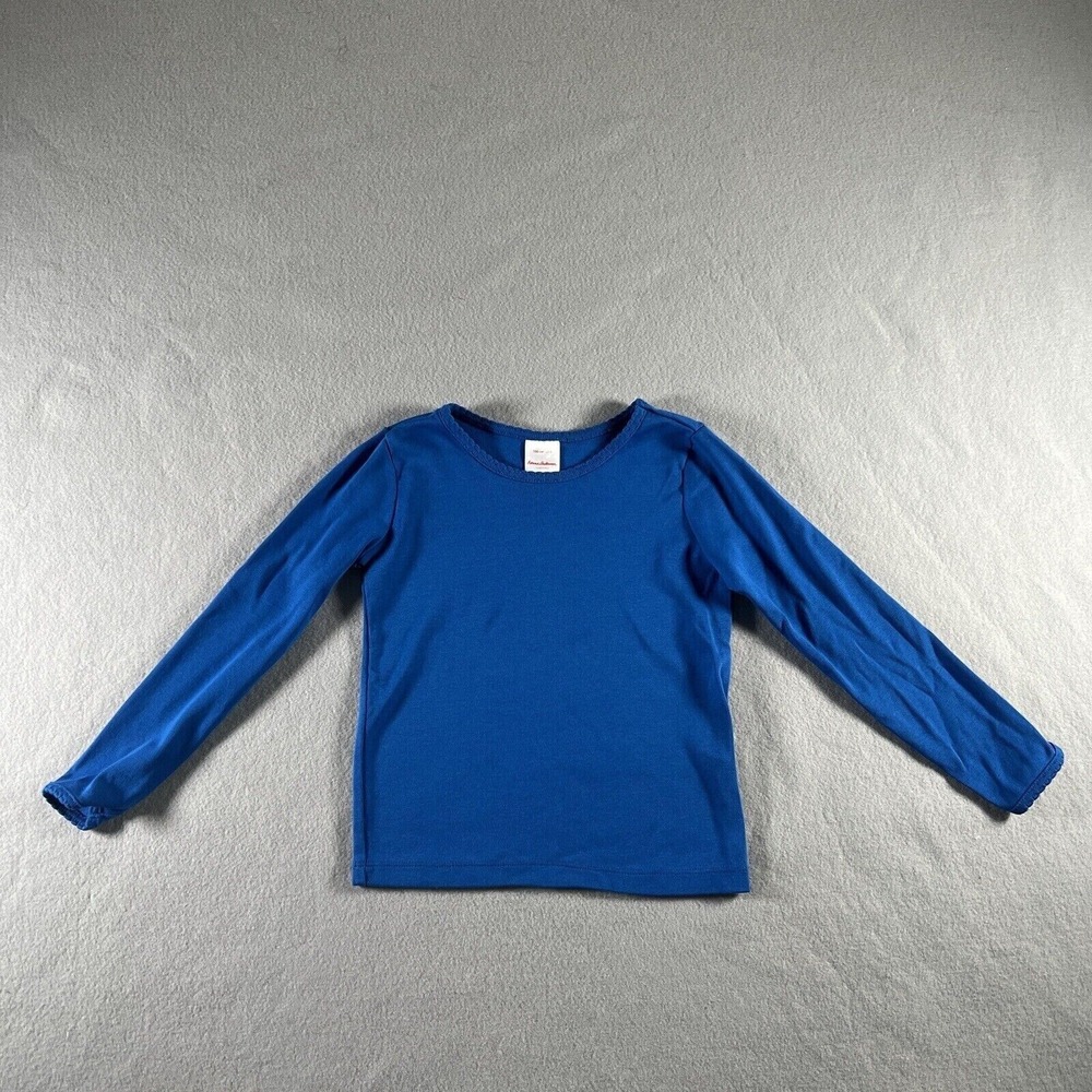 Hanna Andersson T-Shirt Girls Size 100 US 4 Blue Top Cotton Long Sleeve Basics